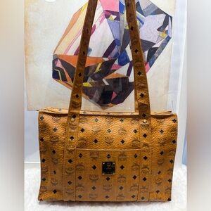 MCM Large Tote Bag Cognac Leather